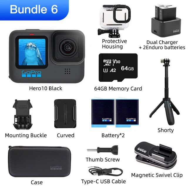 GoPro HERO10 Black with Sport Accessory Kit, 64GB microSD Card