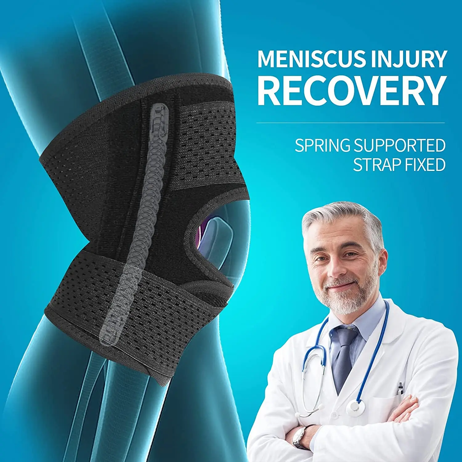 Genouillère Doufurt Pour Douleur Ménisque, ACL, MCL – Taille Large – Noire