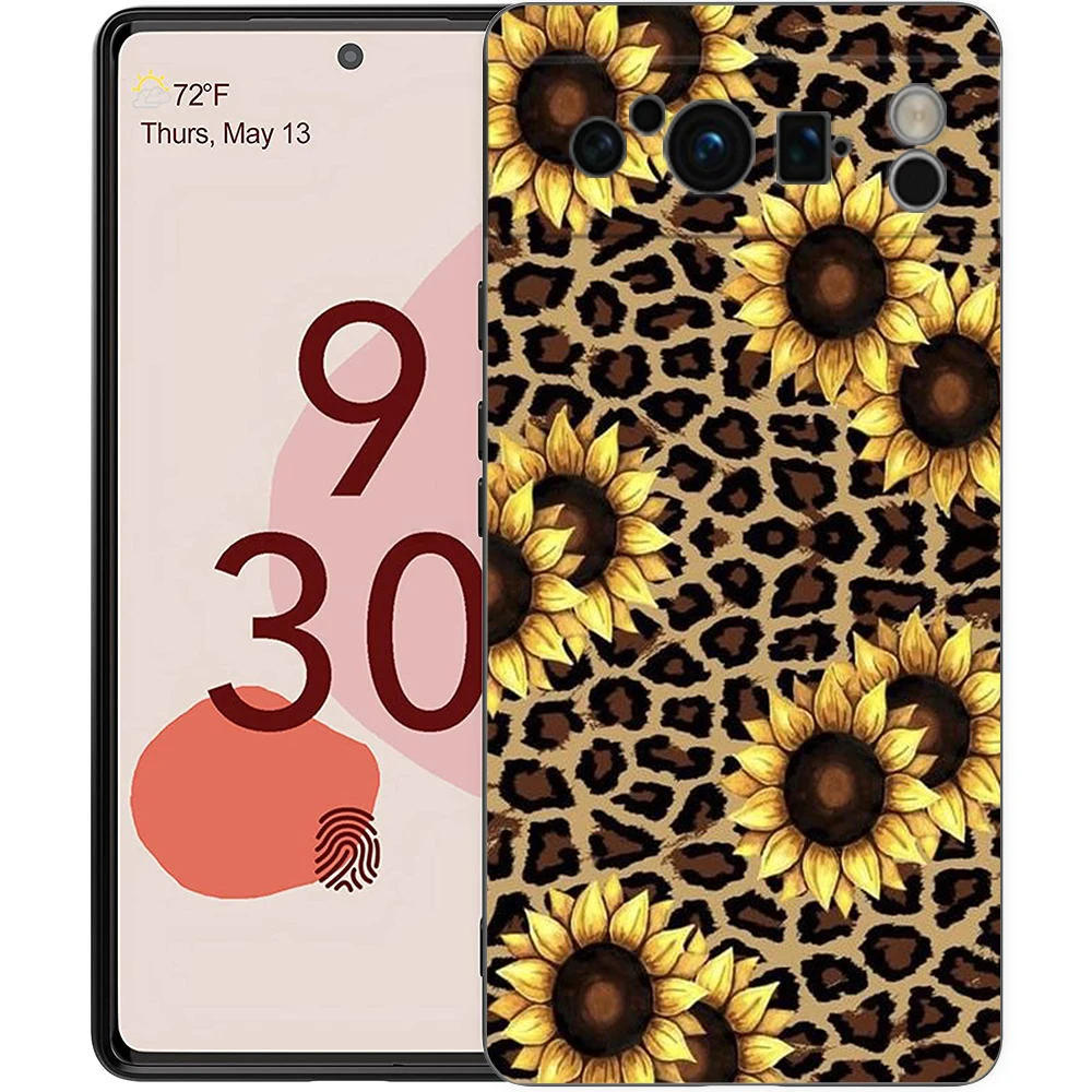 Black Shockproof TPU Phone Case with Fashion Tiger and Leopard Print Design