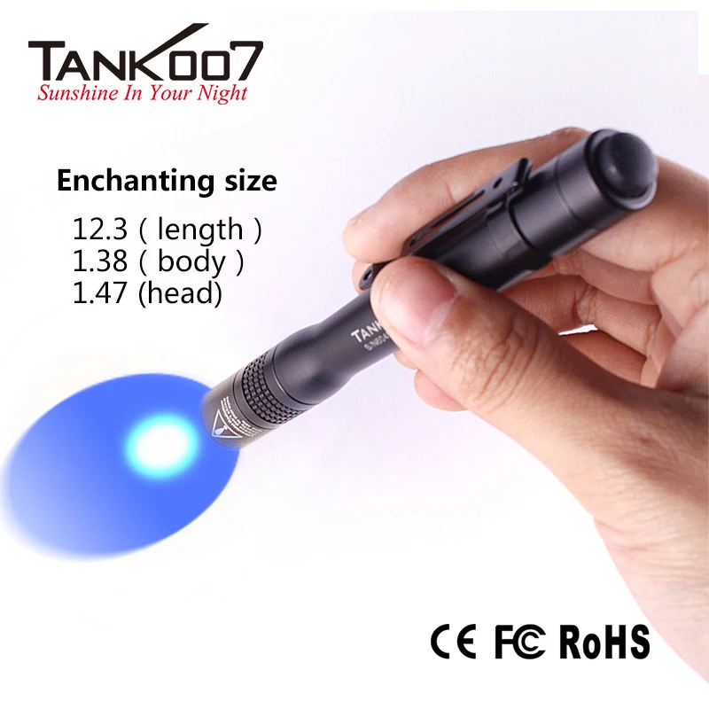 TANK007 UVE2 UV Flashlight 365nm LED Medical Curing Lamp Ultraviolet Dental Black Light Penlight Mini Pen Torch AAA Battery