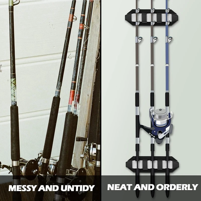 3 Rod Fishing Rod Holder Wall Mount Fishing Rack Horizontal Holder for Wall Garage Boat Accessories 4pcs Grey