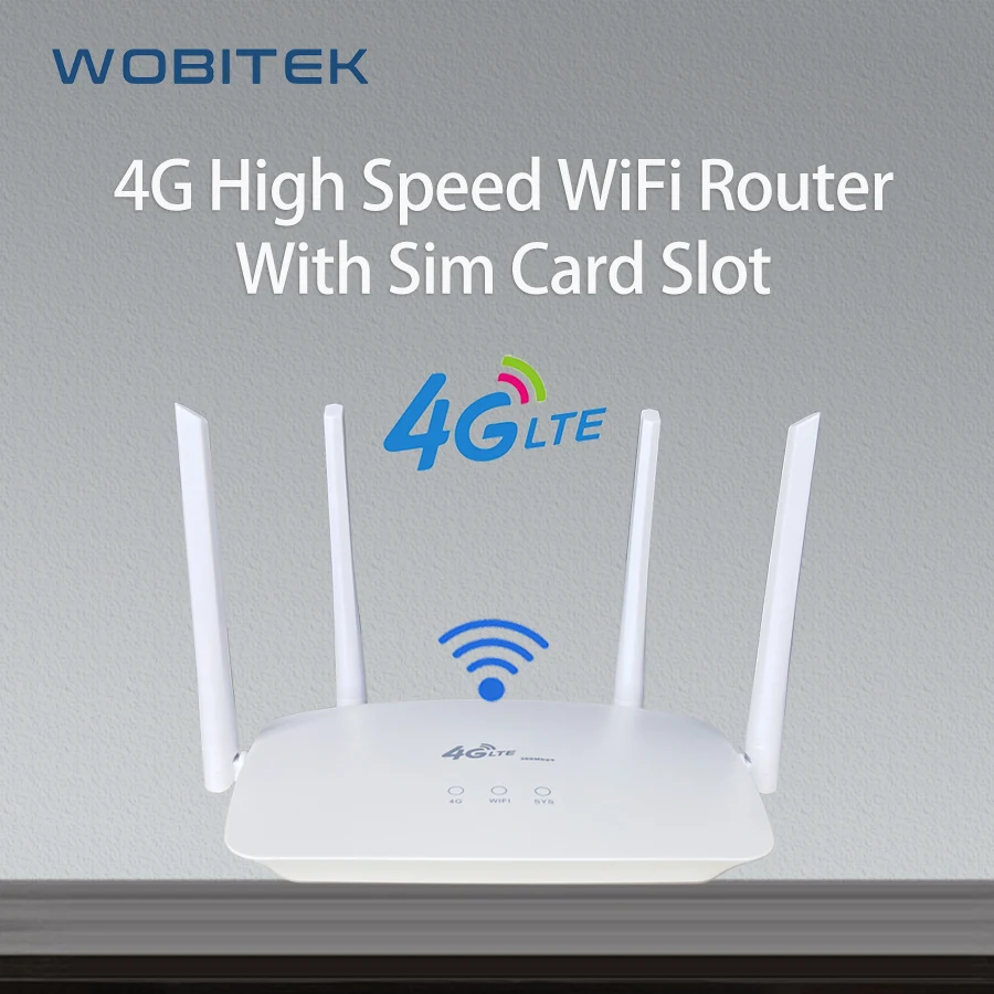 

WOBITEK 4G LTE WiFi Internet Router with Sim Card Slot Unlocked Wireless 300Mbps External Antenna LAN Port Hotspot Modem 4G WiFi