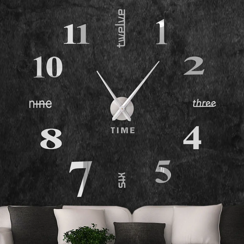 DIY Large Size 3D Digital Wall Clock Acrylic European Three-dimensional Creative Mirror Wall Sticker Clock Home Decoration
