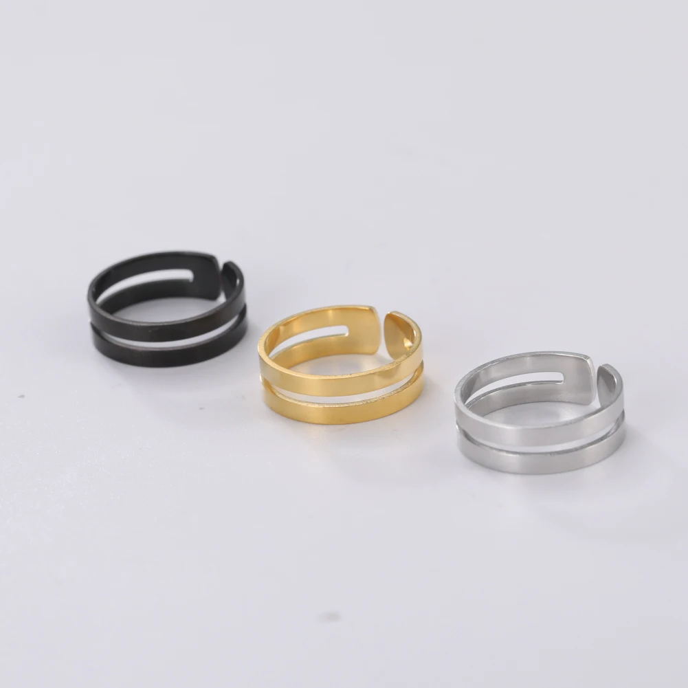 Ringe für Männer, Edelstahl, doppellagig, hohl, offener Ring, einfacher Rundschliff, verstellbarer Schmuck, Jahrestagsgeschenk – Detail 9