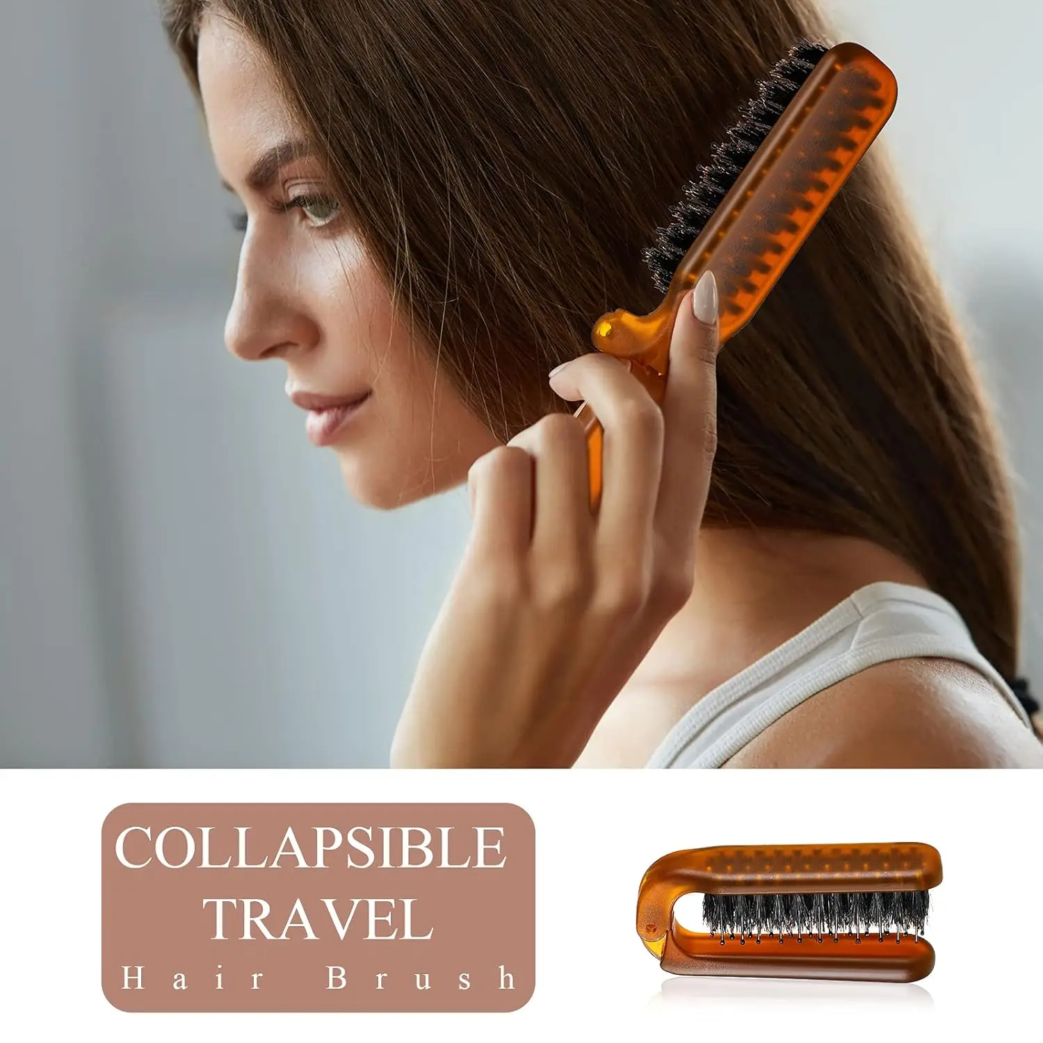 Folding Travel Hair Brush Portable Mini Comb Boar Bristle Hides Hair Gaps Smoothing Styling Tools