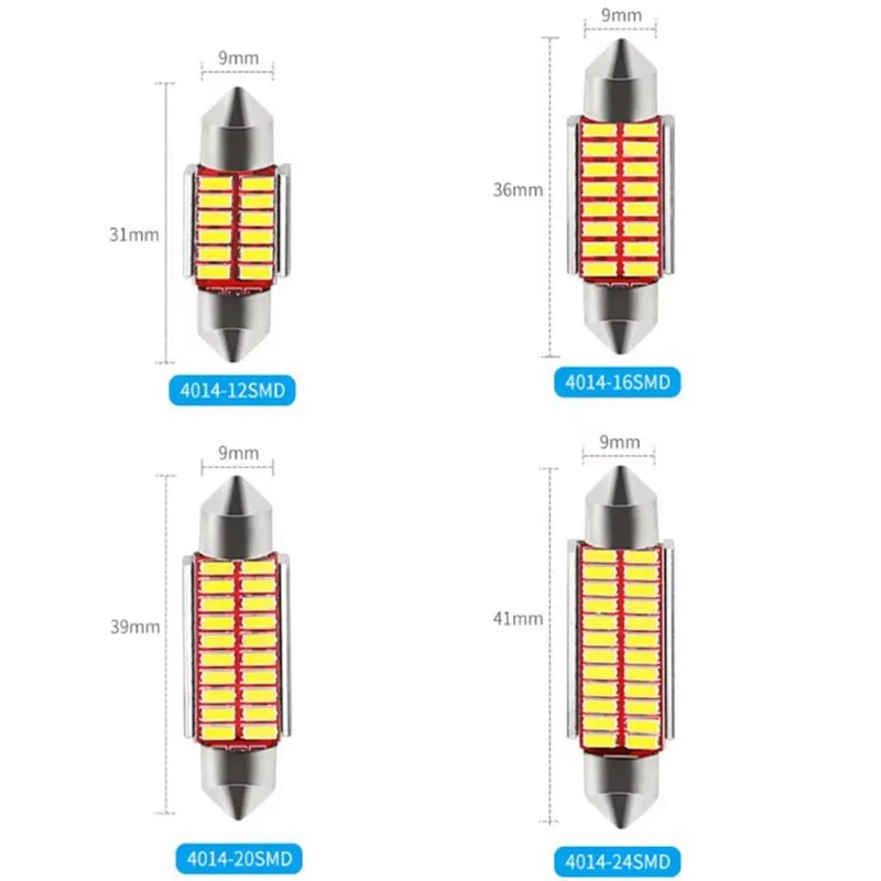 1/4/10PCS LED Canbus 꽃줄 31mm/36mm/39mm/41mm 4014/24SMD 12V 자동 인테리어 독서 램프 번호판 조명 자동차 돔 전구