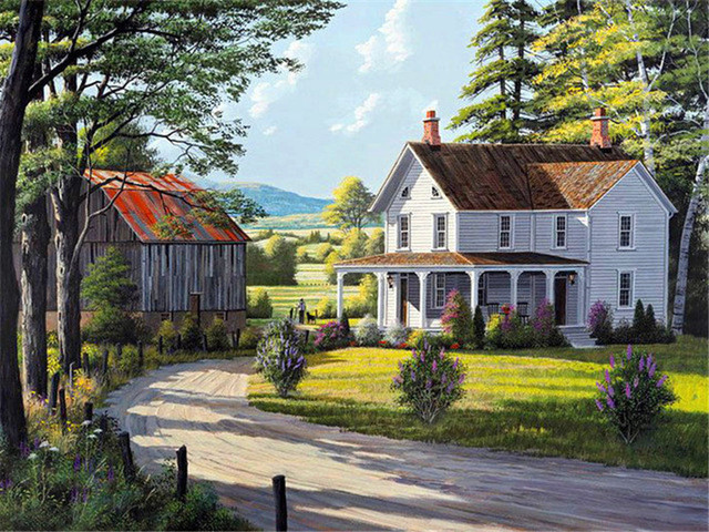 Rural Village Farmhouse and Barn Painting By Numbers Set