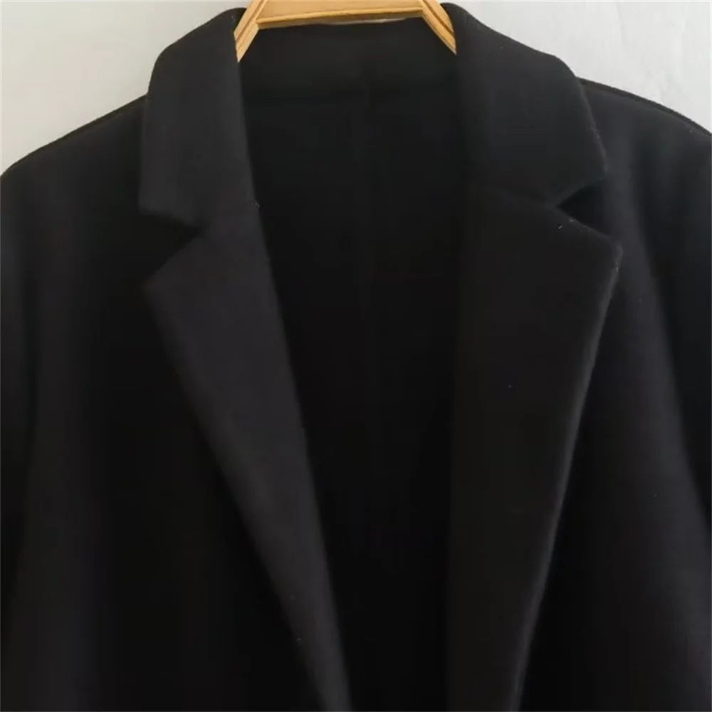UNIZERA 2023 Autumn/Winter New Women's Wear New Fashionable Style Mid length Polo Collar Long Sleeve Open Front Coat Coat 3