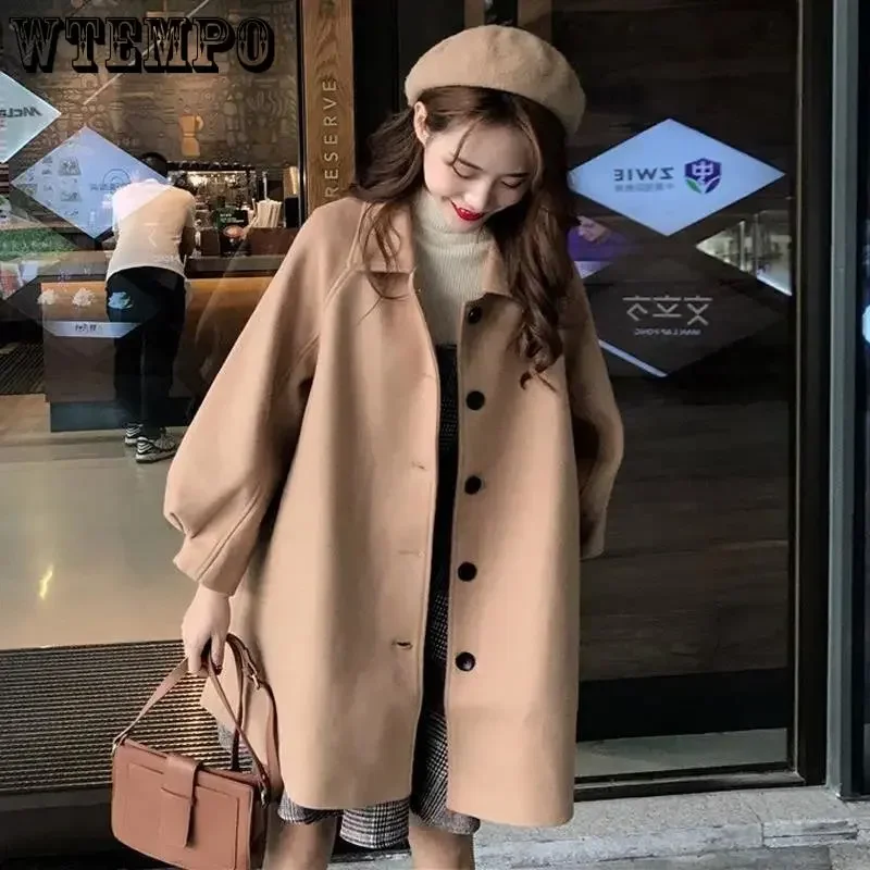 

WTEMPO Trendy Winter Overcoat Elegant Lady Long Sleeve Comfortable Breathable Coat Button Up Keep Warm Korean Style Outwear