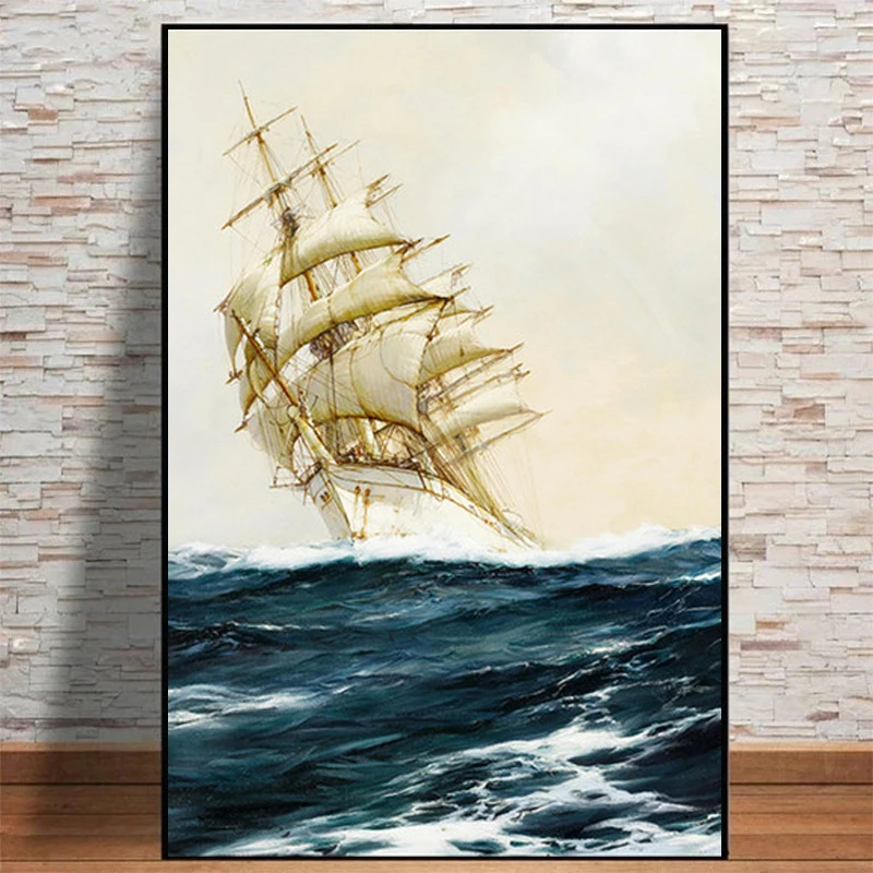 Modern Seascape Ship Sailing In The Wave Print Art Canvas Poster Per Soggiorno Decor Home Wall Picture