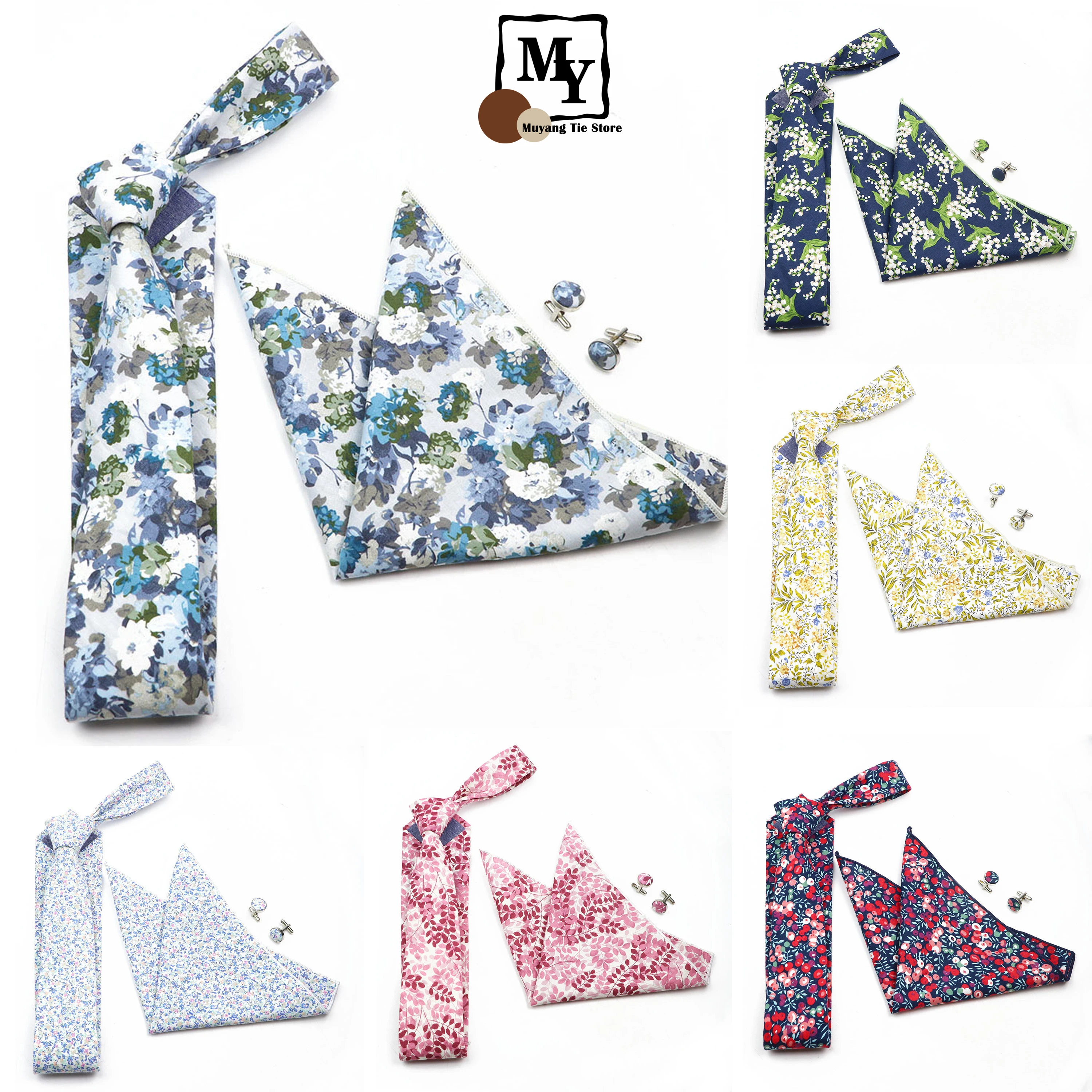 Mens Cotton Designer Floral Tie Pocket Square Cufflinks Necktie Handkerchief Ties Set Lots Wedding Accessories Gifts neck tie pocket square