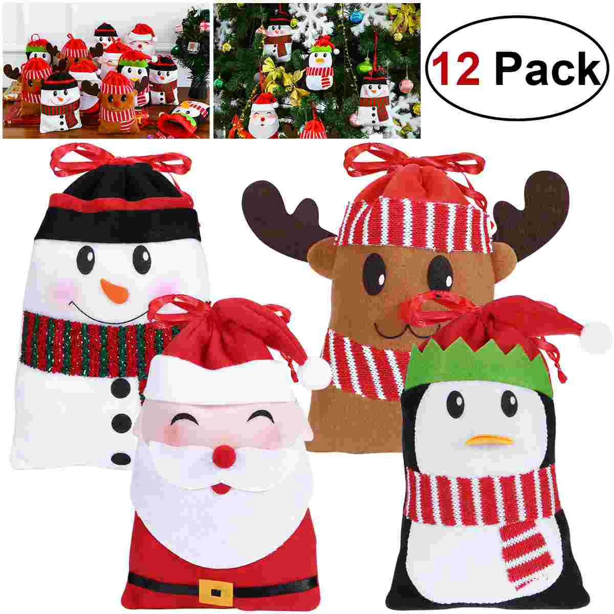 

Hemoton 12PCS Christmas Treat Candy Bags Cartoon Hanging Bags Small Christmas Tree Decorations