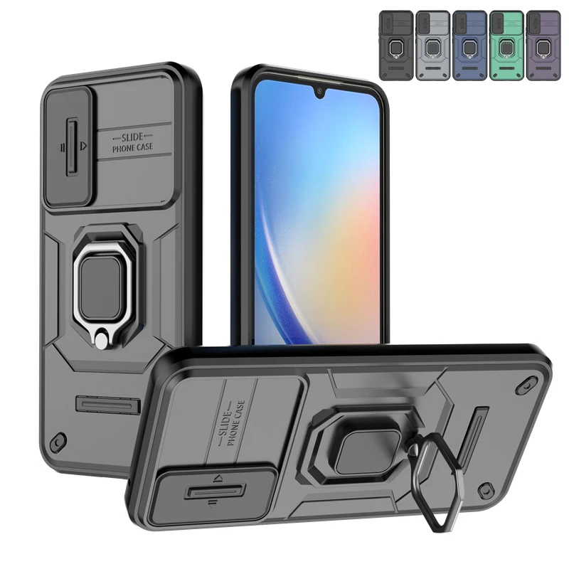 Per Samsung A34 5G Custodia Cover Samsung Galaxy A34 5G Capa Bumper 2-In-1 Slide Camera Lens Ring Holder Fundas Samsung A34 A 34 5G