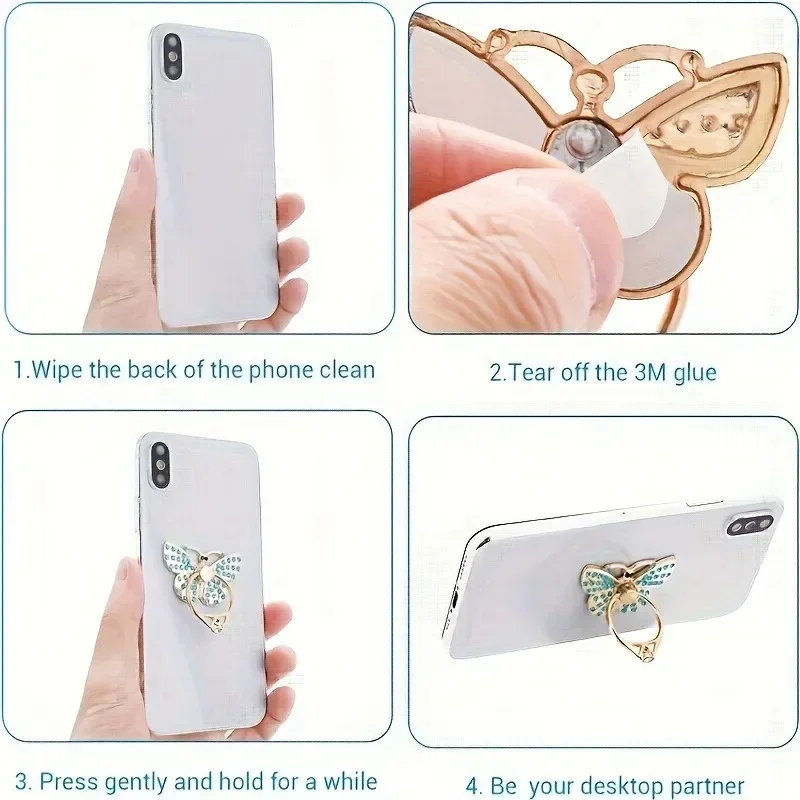 Glitter Butterfly Cell Phone Ring Holder Stands Butterfly Phone Ring Holders with Knob Loop 360° Rotation Kickstands