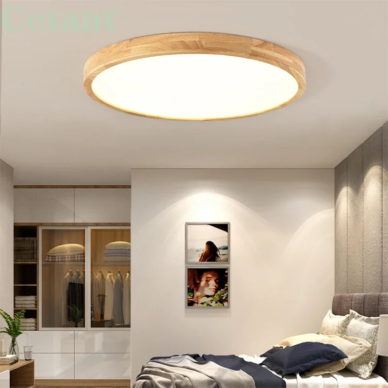 Dimmable Multi Colours Round Wood Ceiling Light With Acrylic Shade LED Ceiling Lamp Nordic Style For Living Room Bedroom Bedroom