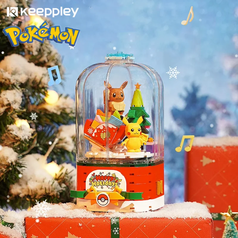 

keeppley building blocks Pokemon music box model Pikachu Eevee Christmas ornament Kawaii children's toy birthday gift