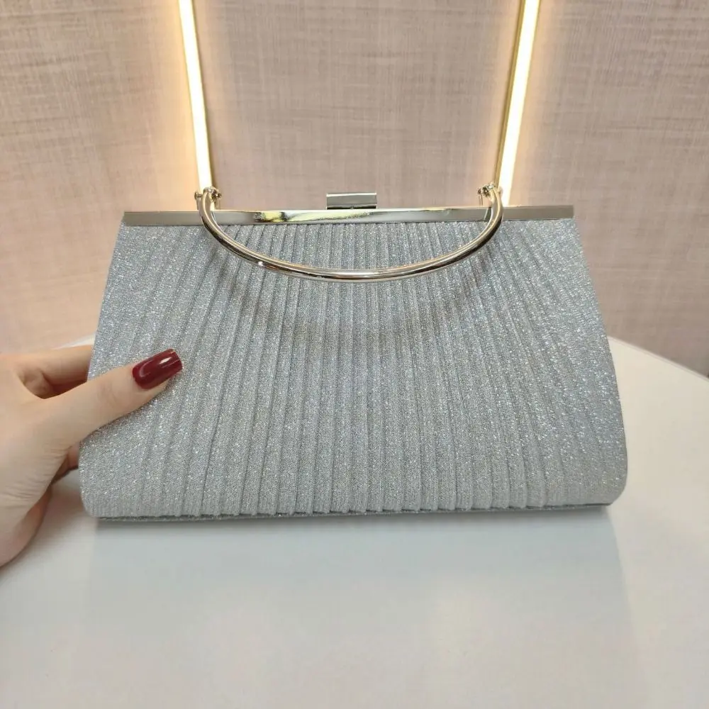 Borsa a Tracolla Elegante da Donna, Borsetta da Sera di Lusso con Glitter, Borsa a Catena Plissettata per Cene Estive