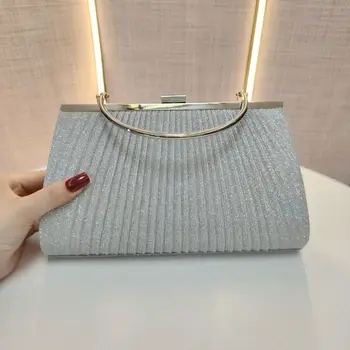 Borsa a Tracolla Elegante da Donna, Borsetta da Sera di Lusso con Glitter, Borsa a Catena Plissettata per Cene Estive