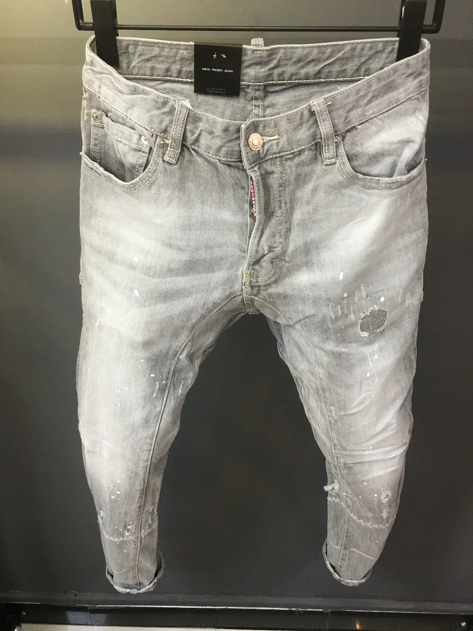 

2023SS New D2 Jeans for Men d2 Slim Fit Small Feet Grey Wash Micro Elastic Casual Wear Patch White Material