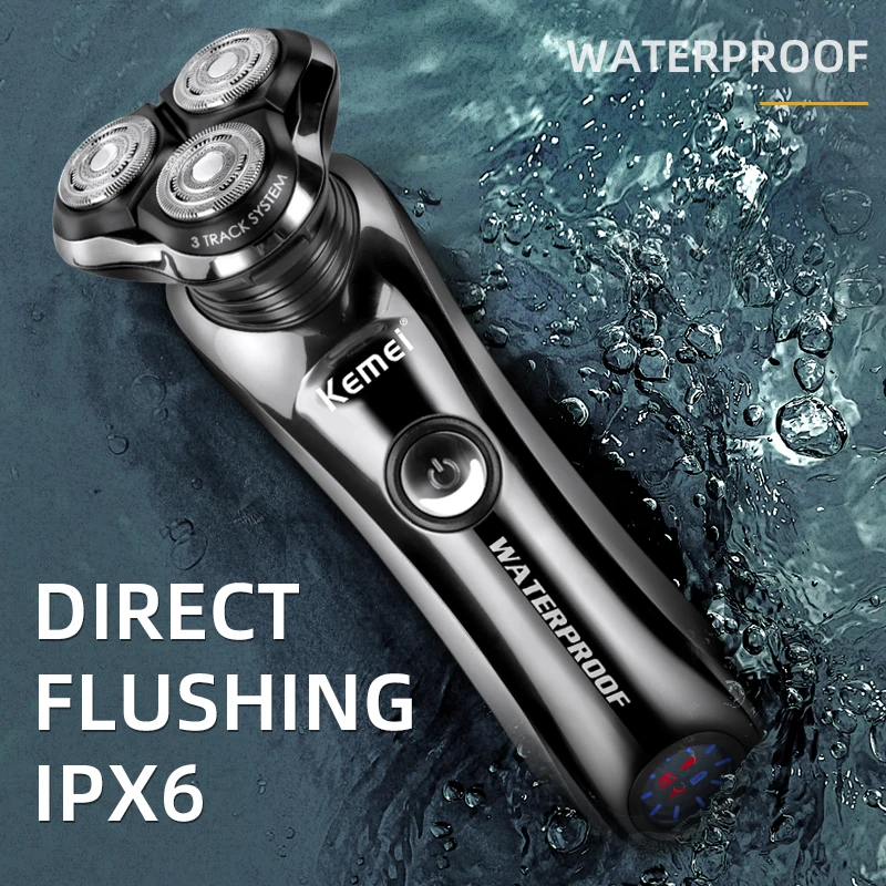 

Kemei Men's Electric Shaver Waterproof 3D Rotary Shaver Fast Rechargeable With Intelligent Cleaning System Facial Shaver