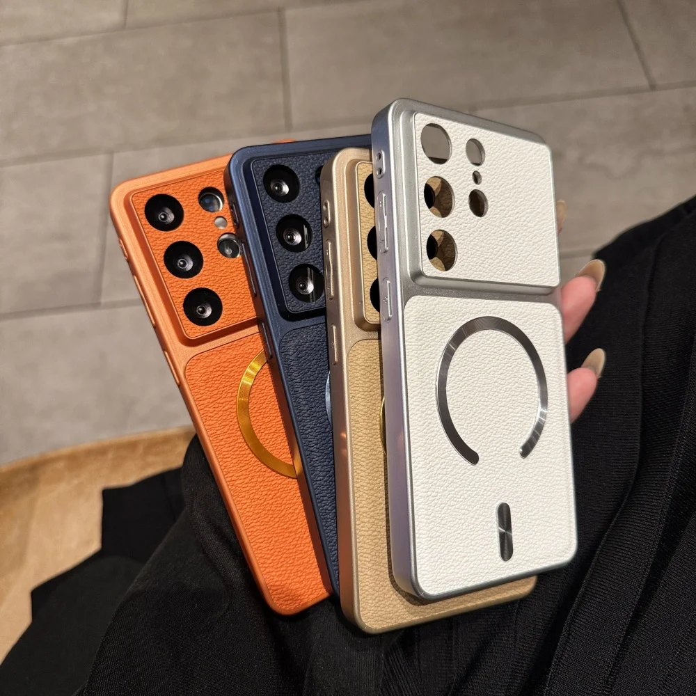 Luxury Leather Texture Shockproof Magnetic Phone Case with Big Window Cover