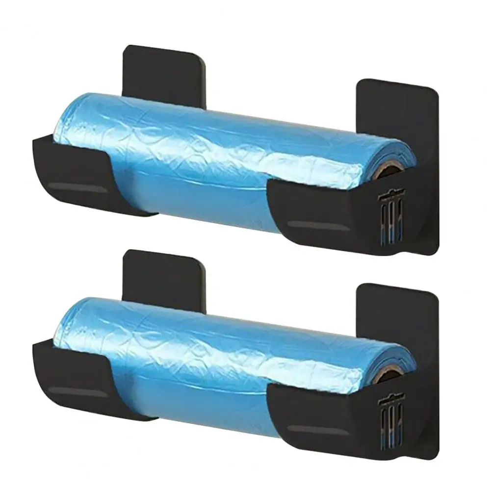 1 Pair Kitchen Storage Rack Organizer Drill-Free Installation Wall-Mounted Multi-Purpose Shelf Plastic Wrap Trash Bags Organizer