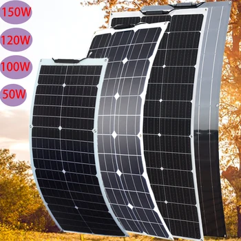 XINPUGUANG Kit pannello solare150W 120W 100W 50W Pannello solare Flessibile18v carica 12V caricabatterie Kit sistema di celle solari per camper balcone campeggio Solar Panel kit