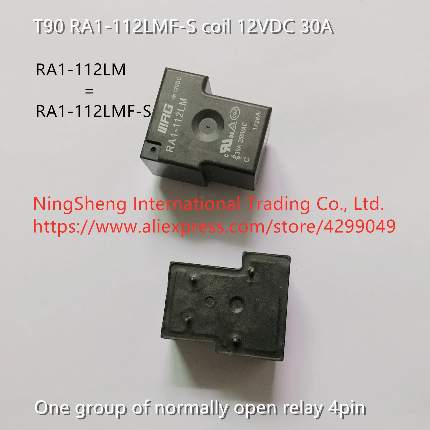 

Original new 100% import T90 RA1-112LMF-S R53G-112DMF-1-S coil 12VDC 30A 4pin one group of normally open relay