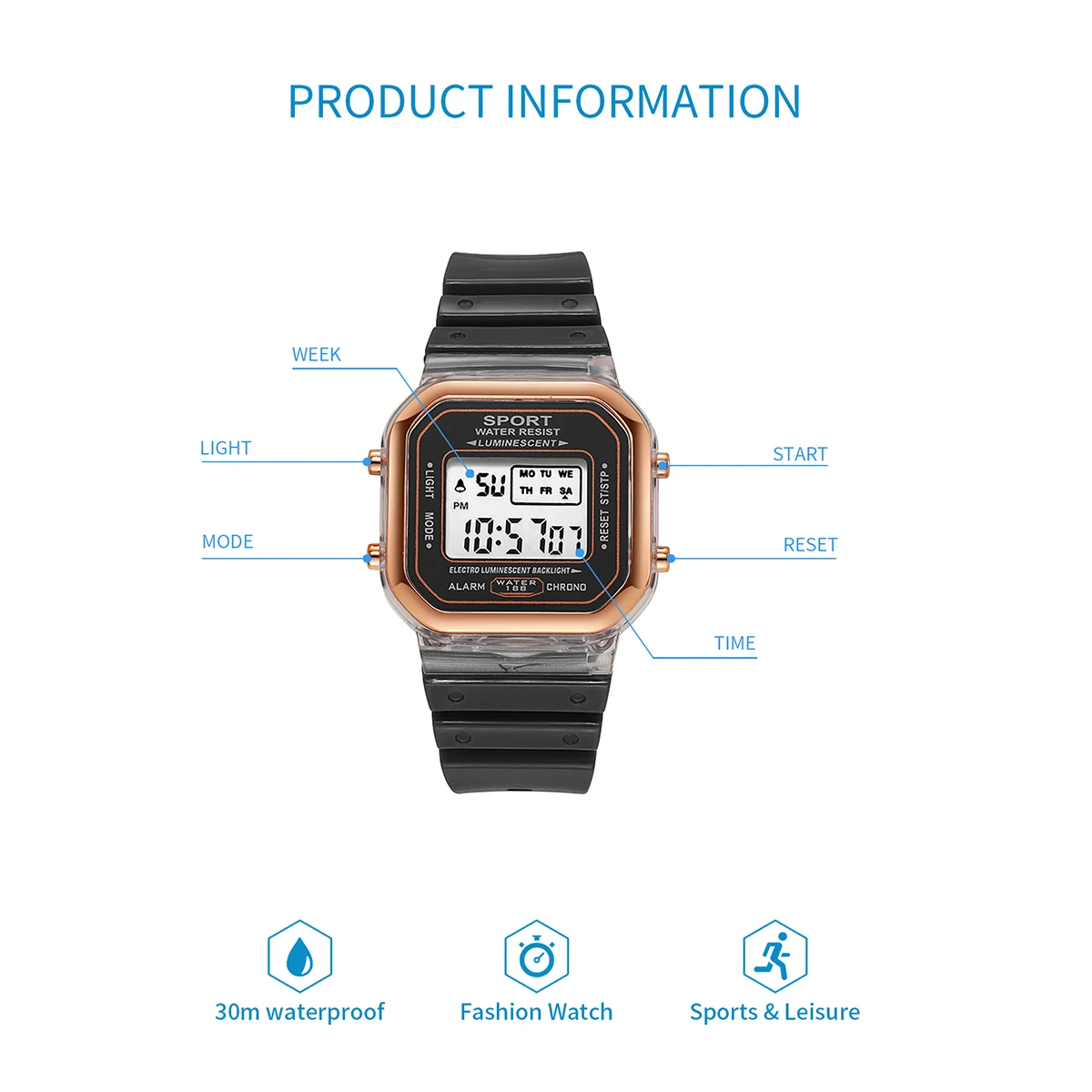 2PCS Student Sports Watch Simple and Fashionable Block Couple Watch High end Versatile Electronic Watch Clock Festival Gift 6