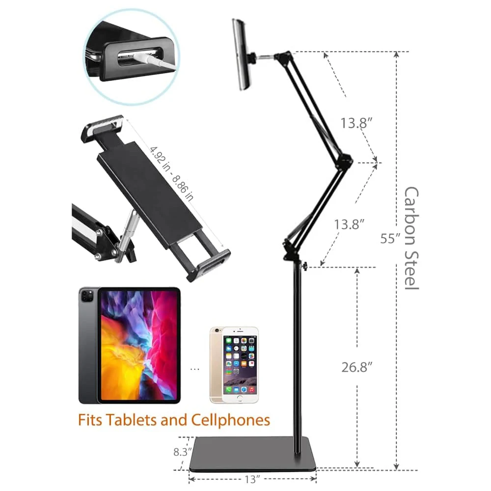 Tablet Floor Stand Adjustable Phone Holder For iPad Air Pro Mini 11 12.9 13 Inch Samsung Xiaomi Pad 6 iPhone Kindle Accessories - 6