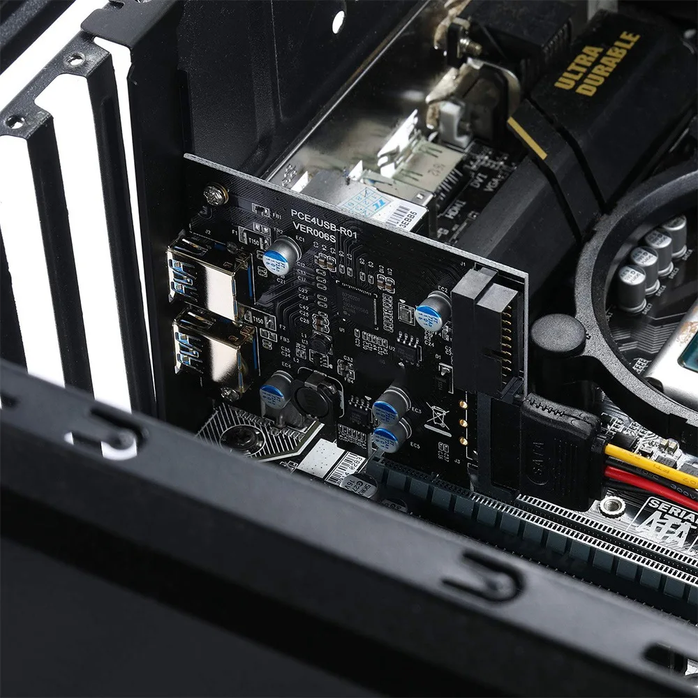 드라이브 CD가 있는 데스크탑 PC용 USB 3.0 확장 카드, PCI-E 2 포트 PCI Express 확장 카드, 19 핀 전원 커넥터