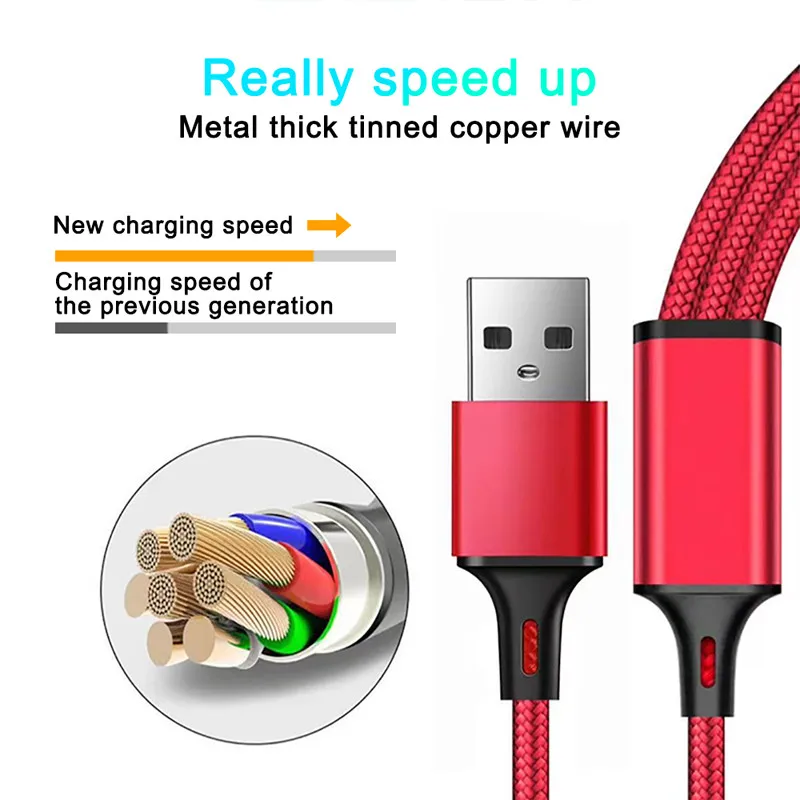 Lovebay 3 in 1 Fast Charging Cable USB to Micro Type C IOS Cable For iPhone Mobile Phone Multi Charger Cable Nylon Cord