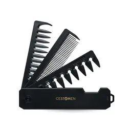 CESTOMEN Multifunctional Portable Folding Wide Tooth Hair and Beard Styling Comb (New type with logo)