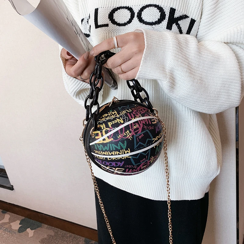 Women Bag Graffiti Personality Basketball Purses And Handbags Women  Crossbody Bag Fashion Chain Shoulder Bag Small Bucket Totes