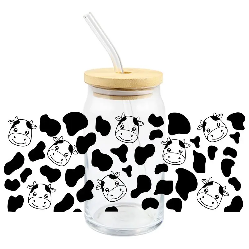 3D Stickers 3D Wall Stickers UV DTF Wrap Transfer Cute Cow UV DTF Wrap Transfer Stickers Black Spots Design DIY Wrap For Glasses Cups Bottles Waterproof Decal