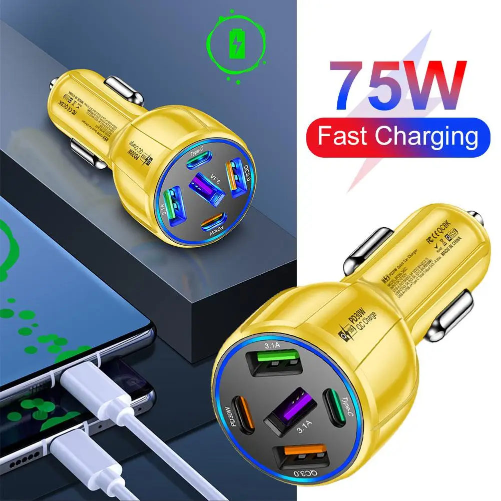 

Portable PD 20W Car Charger Type C USB 75W Super Fast Charge Adapter For IPhone 14 Pro Max For Huawei Car Lighter Splitter D6K7