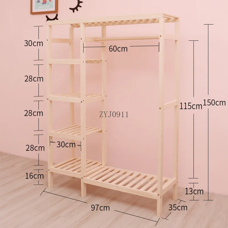 *Eco Friendly Solid Wooden Clothes Hanging Storage Hangers Coat and Hat Racks Floor Shelves for Kids Room Furniture