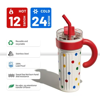 30oz Insulated Tumbler With Handle And Lid Straws, Stainless Steel Travel Coffee Cup Holder Friendly, Metal Water Bottle Keeps D 2