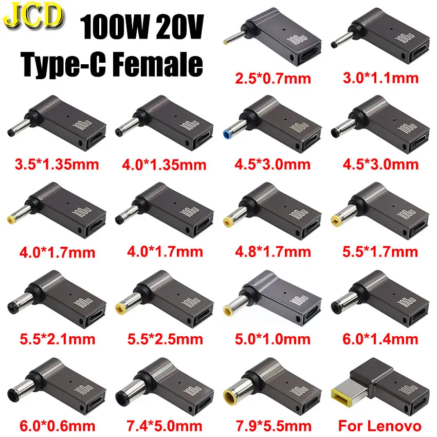 Universal USB Type-C to DC Power Jack Converter, 100W Laptop Power Adapter Plug