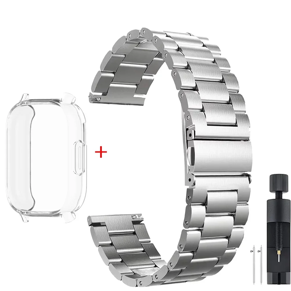Luxury Metal Strap with TPU Soft Case for Premium Smartwatches - Stainless Steel Watchband Correa