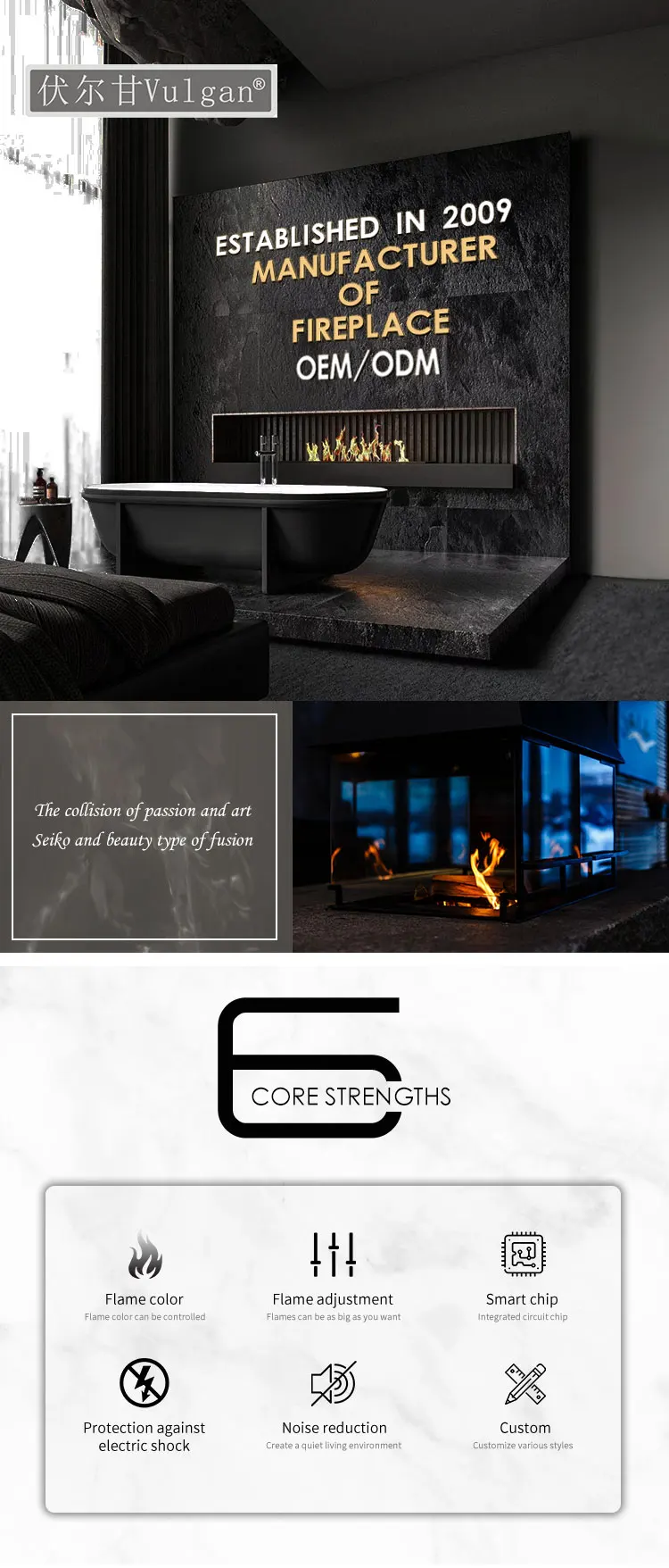 Description Picture 2 of itemNew Stock  Remote Control Luxury Embedded Modern 3D LED Lights Built-in Decor Flame Electric Fireplace