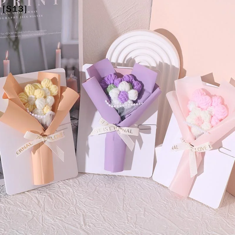 창의적인 입체 꽃다발, 인사말 카드, 수제 크림 퍼프, 발렌타인데이 니트 꽃다발[Q]Q@