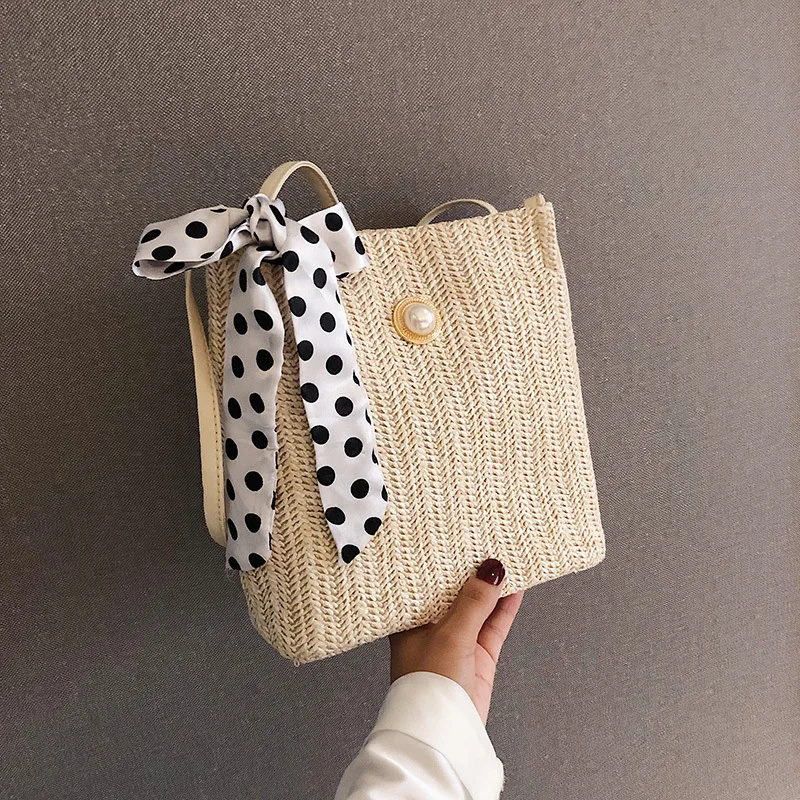 

2024 Summer New Bow Woven Bag Handheld Beach Bag Single Shoulder Crossbody Pearl Bags For Women Best Versatile Casual Design