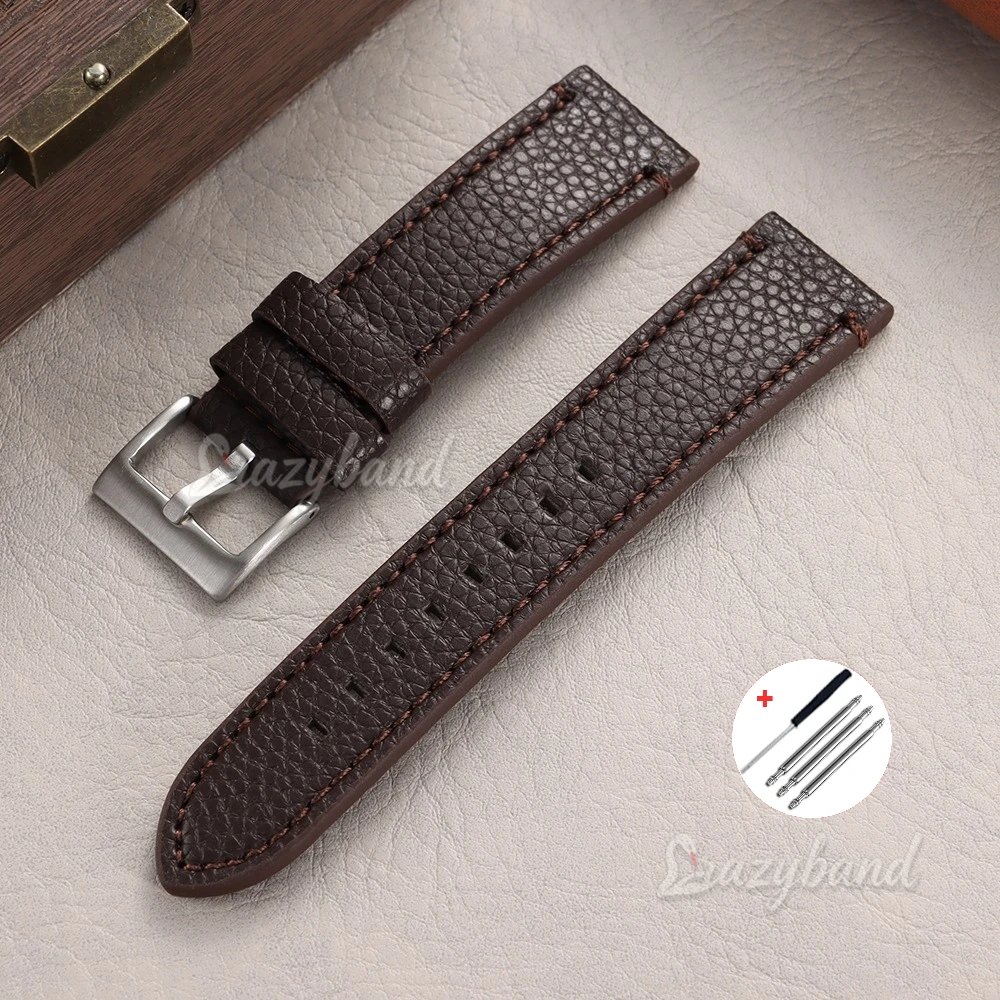 Lychee Pattern Leather Watch Strap - Brown Universal Replacement Band Accessory