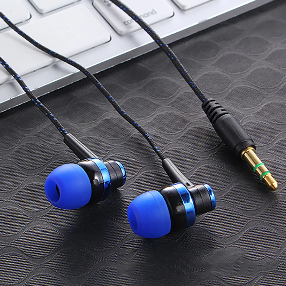 범용 유선 이어폰 스테레오 인이어 3.5mm 나일론 직조 케이블 이어폰 헤드셋 노트북 스마트폰 선물용 헤드폰