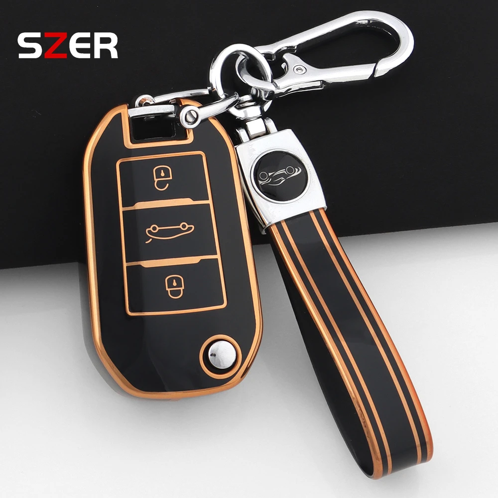 TPU Car Flip Key Case Cover Shell Fob For Peugeot 208 3008 308 508 408 2008 307 4008 For Citroen C4 C3 C6 CACTUS C8 Accessories key case