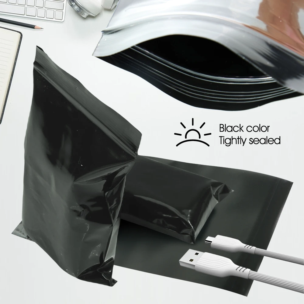 0.13mm Thickness Black Plastic Ziplock Bag Resealable PE Zipper Bag for Sundries Gift Waterproof Dustproof Seal Storage Packing 4