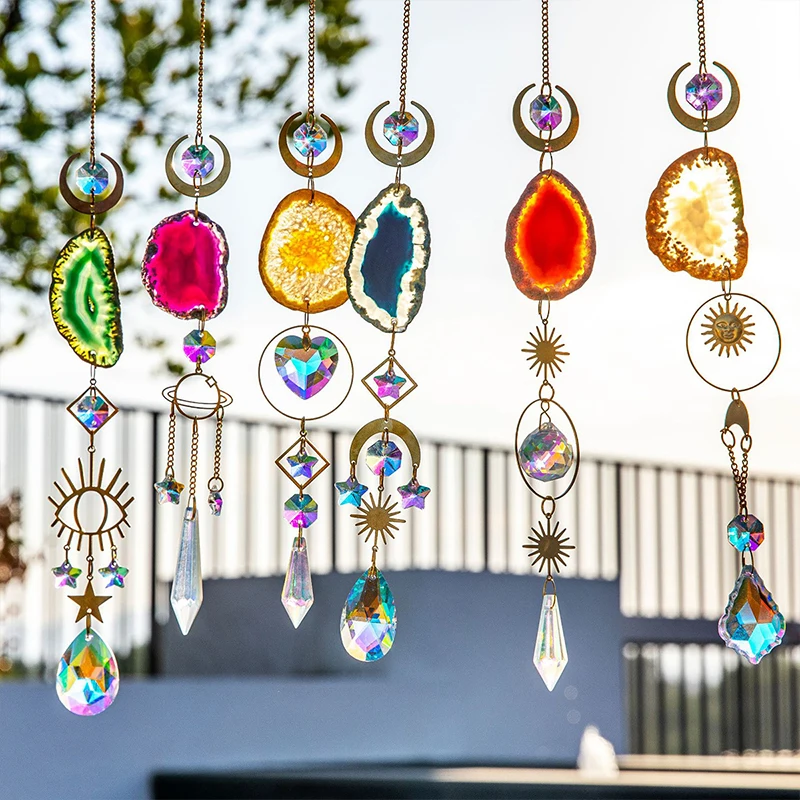 Natural Agate Crystal Suncatchers for Window Hanging Garden Sun Catchers with Crystals Rainbow Maker Indoor Outdoor Decor 3