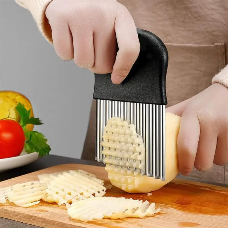 3pcs Crinkle Cutter Blade Waffle Fry Cutter Stainless Steel Vegetable Potato Wavy Chopper French Fry Slicer for Carrot Onion