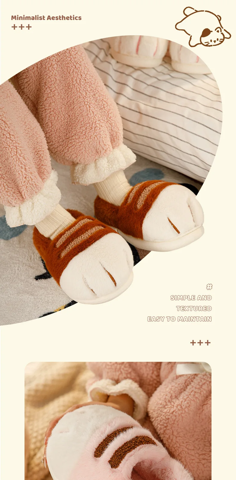Neue Kitty Claw Furry Loafers Damen Flauschige Slip-On Mules Schuhe Gefütterte Winter Warme Plüsch Hausschuhe Unisex Katzenfuß-Schuhe – Detail 23